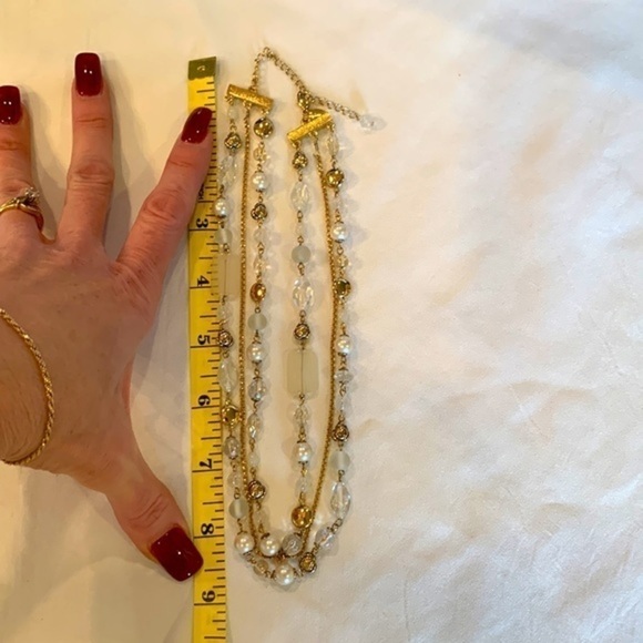 Lia Sophia triple strand glass faceted faux pearl gold chain statement necklace - Picture 4 of 5